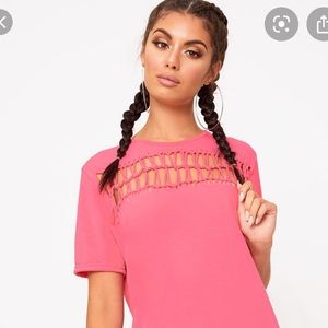 Pretty Little Thing Pink Cutout Long Tshirt Top